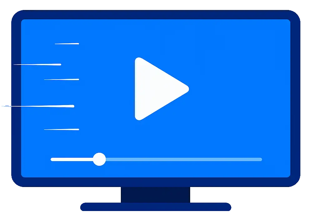 Wide IPTV television illustration showing a large TV screen with bright interface and white fast-motion lines on the left side, optimized for hero banner design.