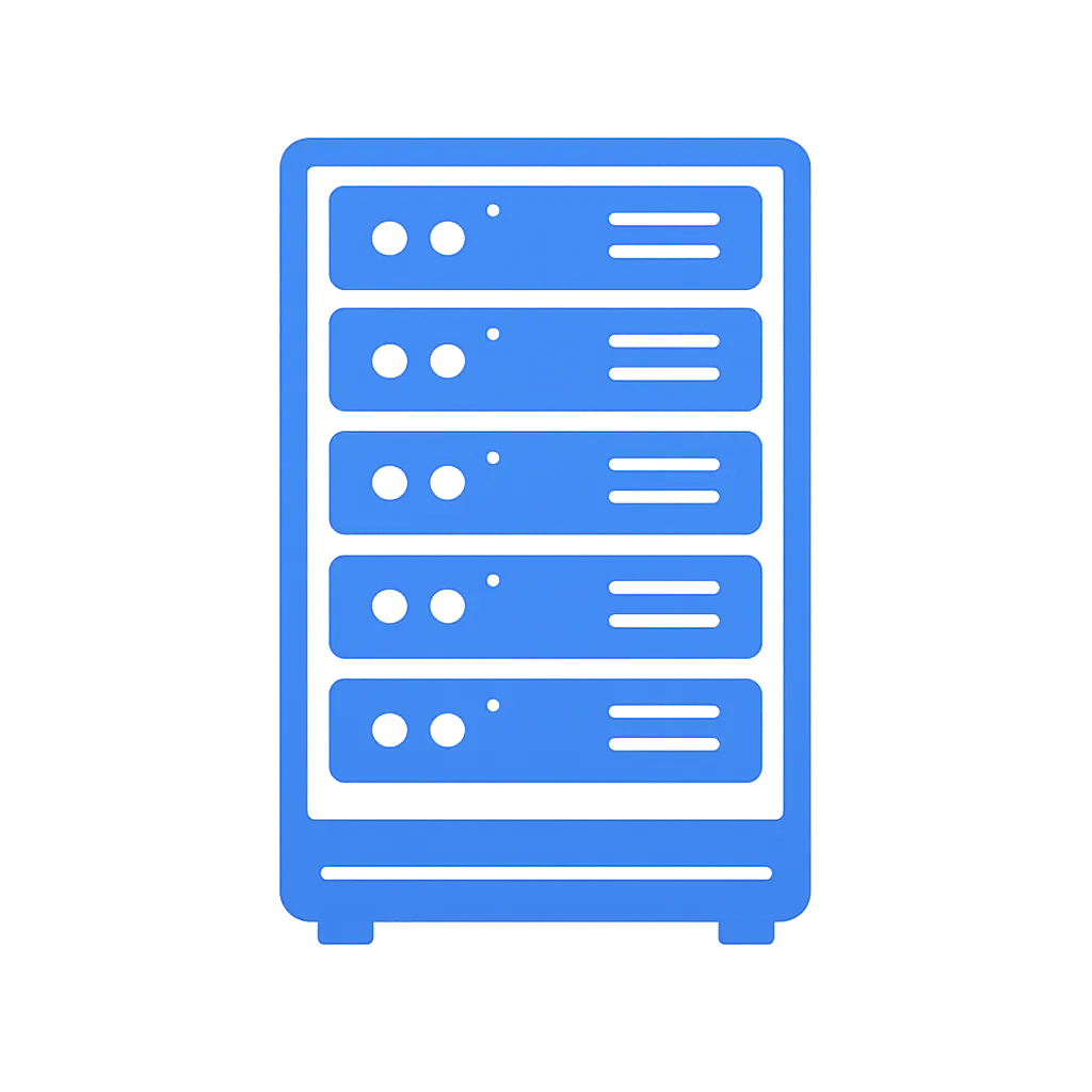 Blue server rack icon showing four stacked servers used for IPTV infrastructure
